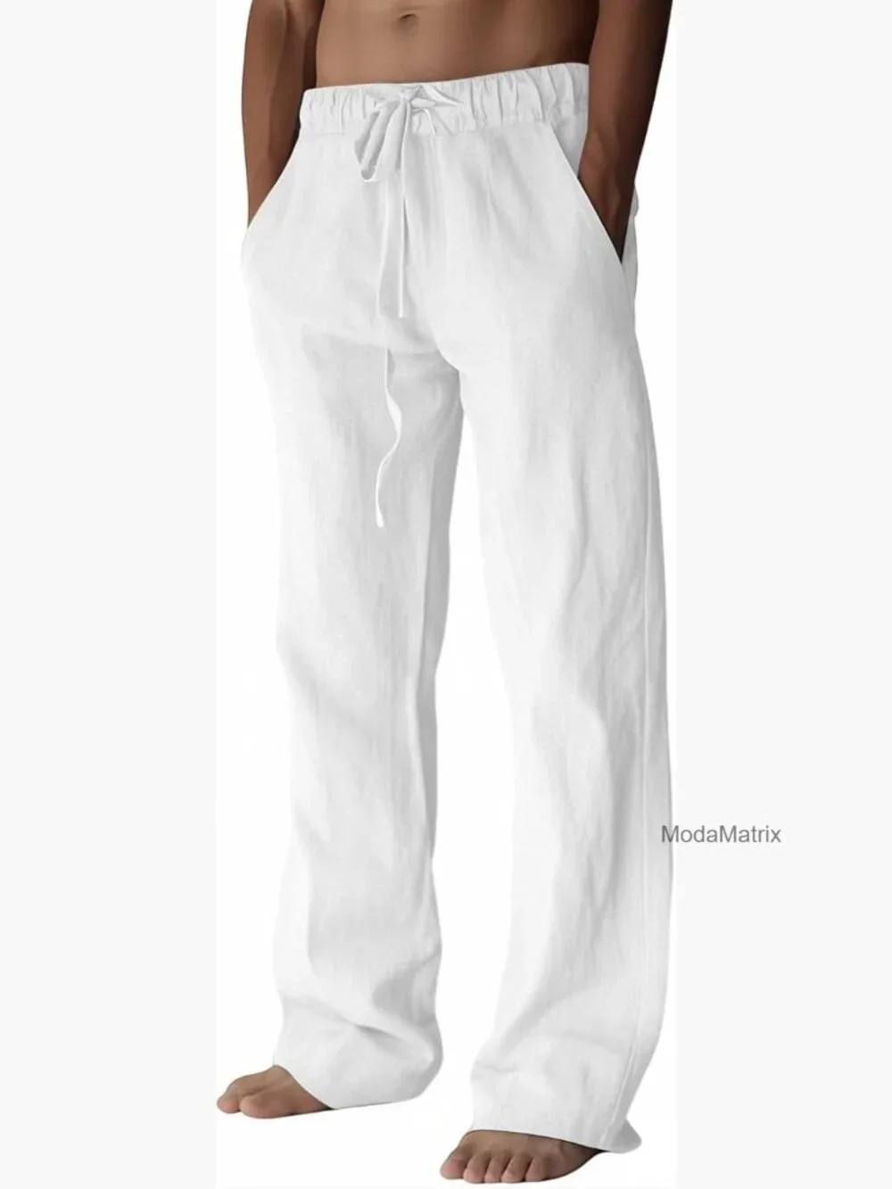 Men's Cotton Linen Drawstring Pants Loose Fit Beach Casual